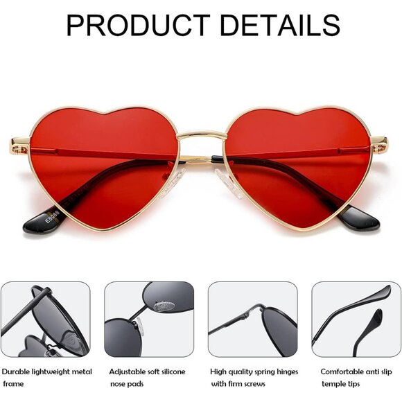 Women Heart Shape Sunglasses Polarized UV400 Metal Frame Fashion Accessories - Picture 4 of 6